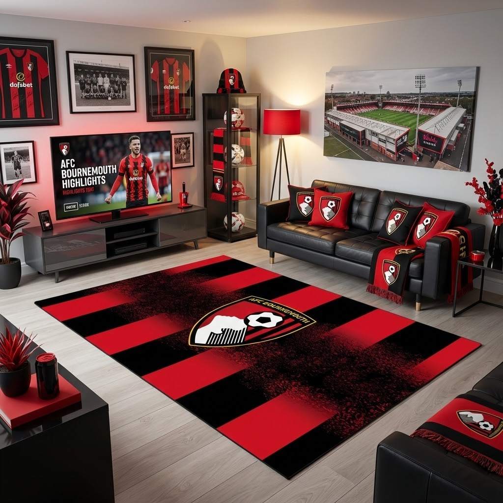AFC Bournemouth Football Club 02 Carpet Area Rug, Non-Slip Living Room Floor Mat, Soft Bedroom Carpet, Washable Home Decor