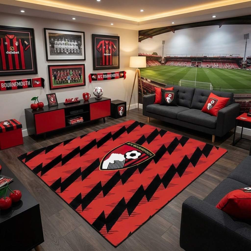 AFC Bournemouth Football Club 05 Carpet Area Rug, Non-Slip Living Room Floor Mat, Soft Bedroom Carpet, Washable Home Decor