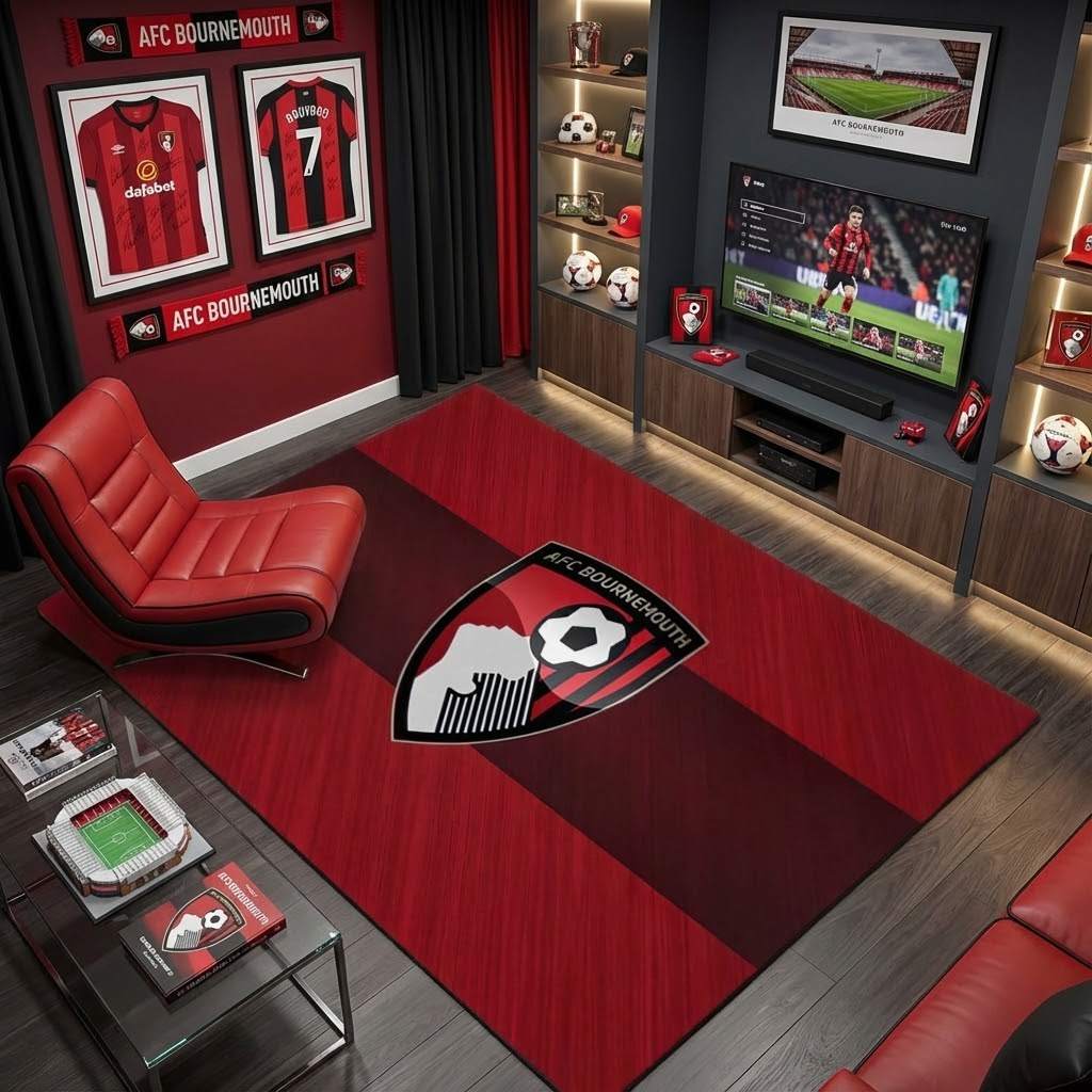 AFC Bournemouth Football Club 07 Carpet Area Rug, Non-Slip Living Room Floor Mat, Soft Bedroom Carpet, Washable Home Decor