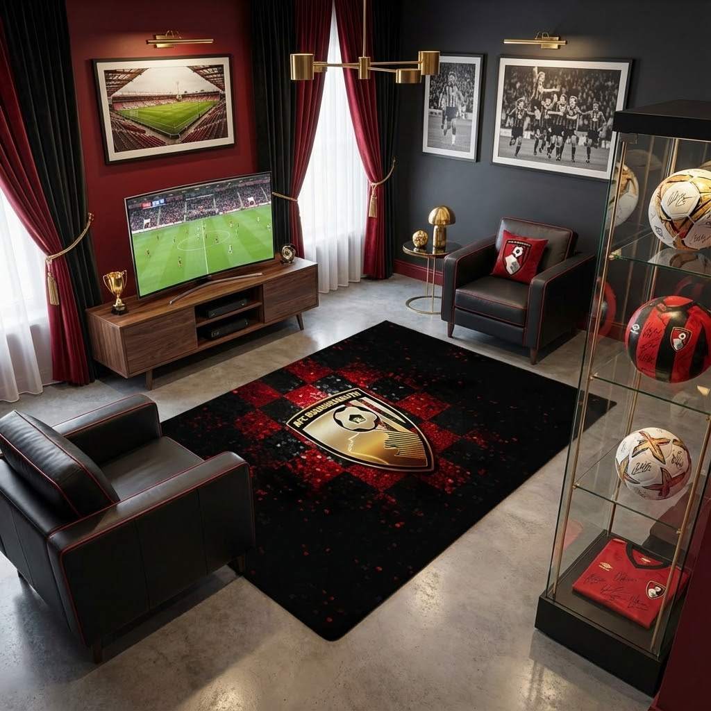 AFC Bournemouth Football Club 08 Carpet Area Rug, Non-Slip Living Room Floor Mat, Soft Bedroom Carpet, Washable Home Decor