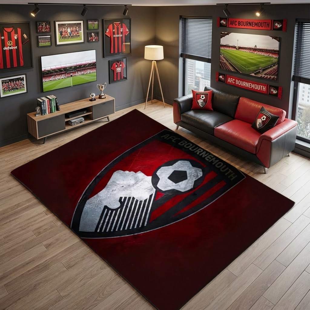 AFC Bournemouth Football Club 10 Carpet Area Rug, Non-Slip Living Room Floor Mat, Soft Bedroom Carpet, Washable Home Decor