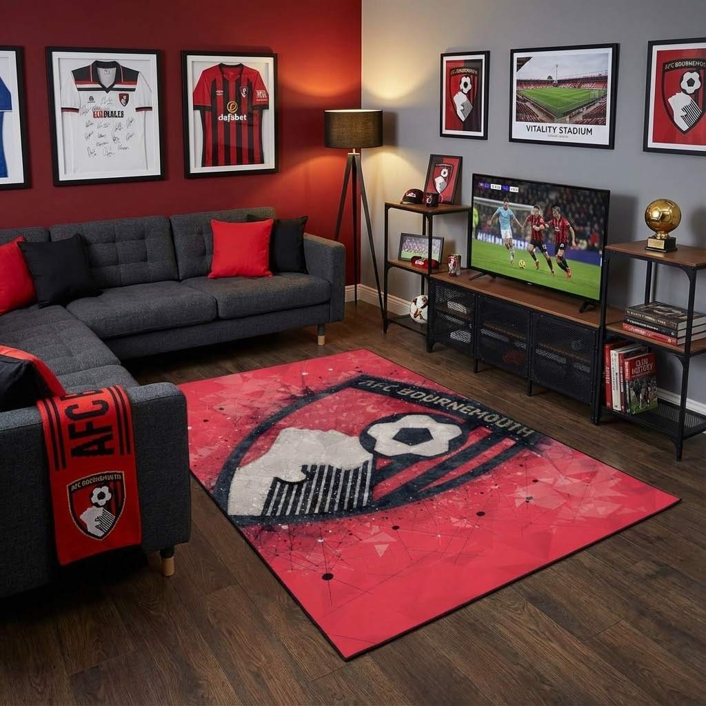AFC Bournemouth Football Club 11 Carpet Area Rug, Non-Slip Living Room Floor Mat, Soft Bedroom Carpet, Washable Home Decor