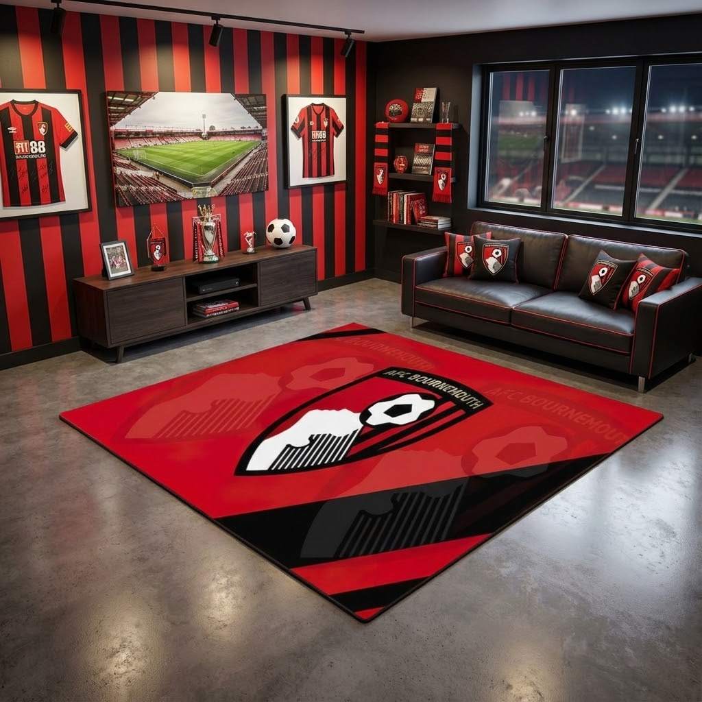 AFC Bournemouth Football Club 12 Carpet Area Rug, Non-Slip Living Room Floor Mat, Soft Bedroom Carpet, Washable Home Decor