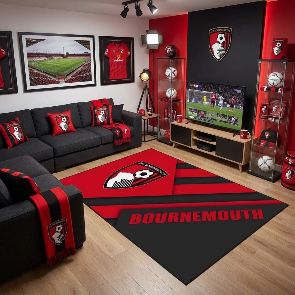 AFC Bournemouth Football Club 13 Carpet Area Rug, Non-Slip Living Room Floor Mat, Soft Bedroom Carpet, Washable Home Decor