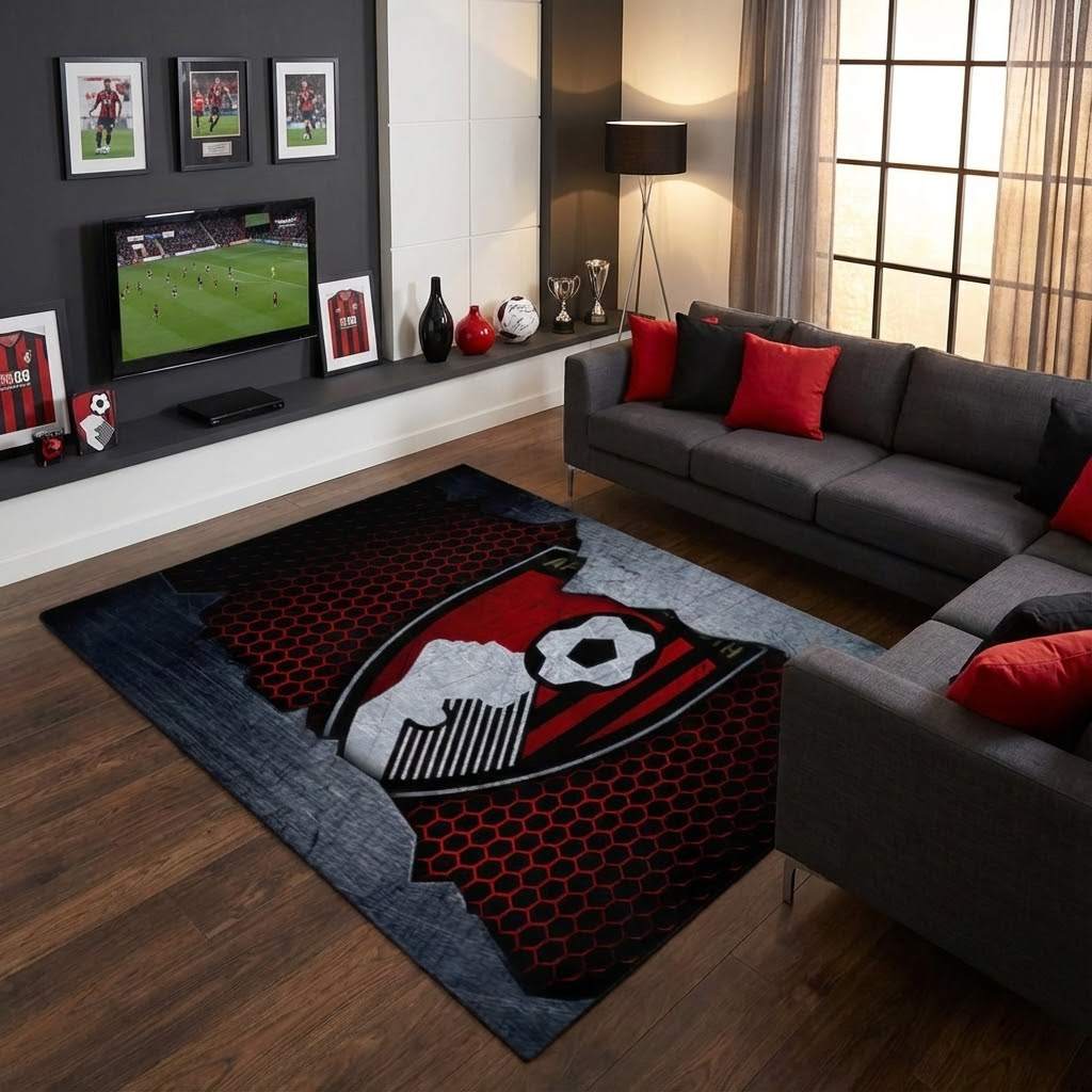 AFC Bournemouth Football Club 14 Carpet Area Rug, Non-Slip Living Room Floor Mat, Soft Bedroom Carpet, Washable Home Decor