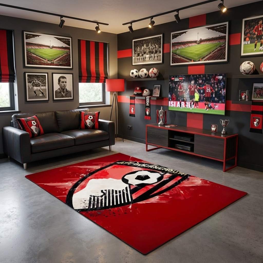 AFC Bournemouth Football Club 15 Carpet Area Rug, Non-Slip Living Room Floor Mat, Soft Bedroom Carpet, Washable Home Decor