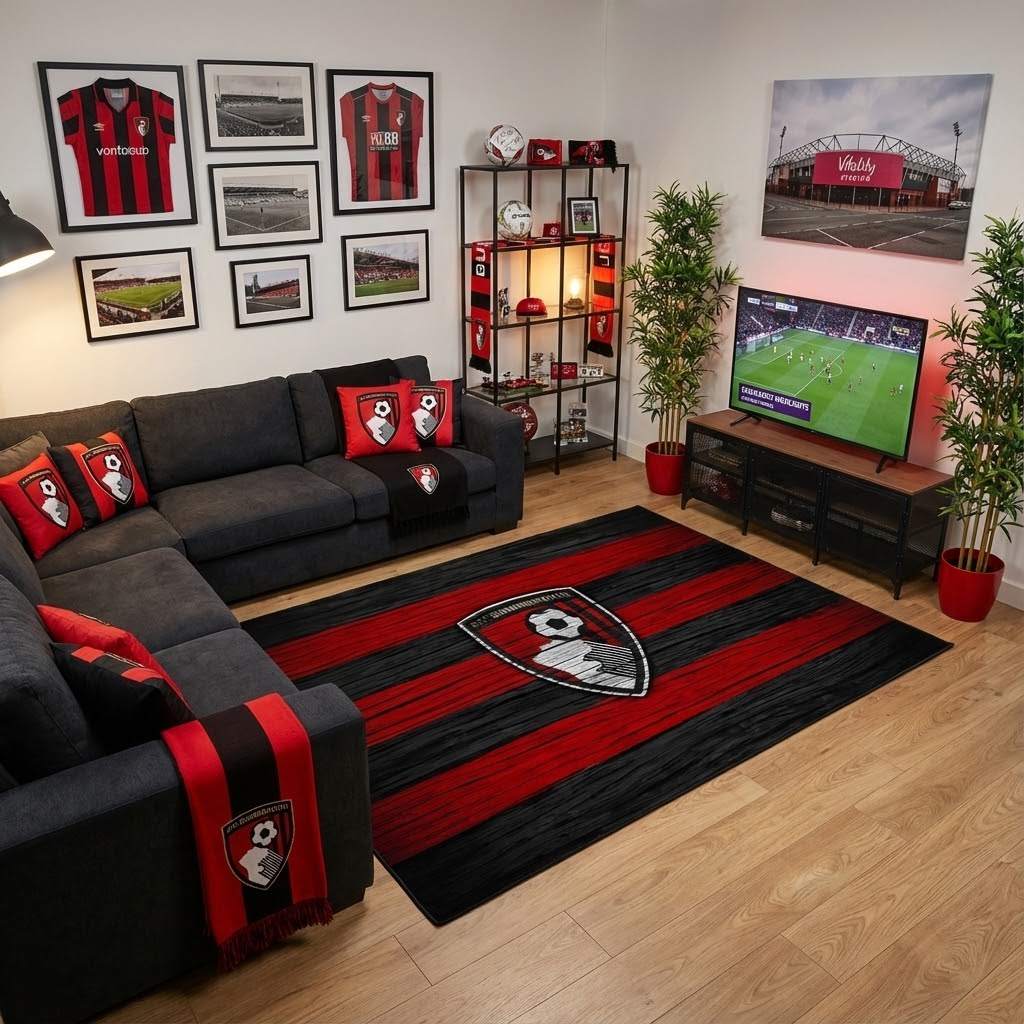 AFC Bournemouth Football Club 16 Carpet Area Rug, Non-Slip Living Room Floor Mat, Soft Bedroom Carpet, Washable Home Decor