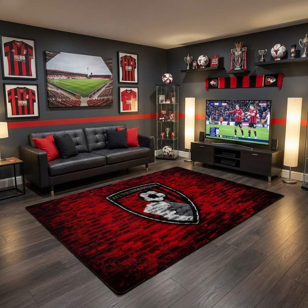 AFC Bournemouth Football Club 18 Carpet Area Rug, Non-Slip Living Room Floor Mat, Soft Bedroom Carpet, Washable Home Decor