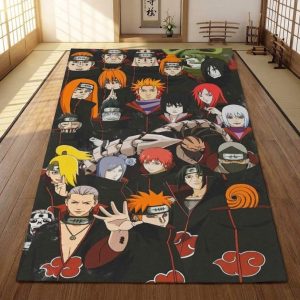 Akatsuki Naruto Area Rug, Non-Slip Living Room Floor Mat, Soft Bedroom Carpet, Washable Home Decor