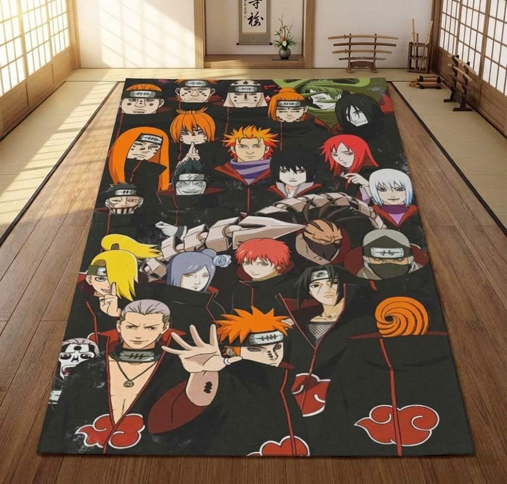 Akatsuki Naruto Area Rug, Non-Slip Living Room Floor Mat, Soft Bedroom Carpet, Washable Home Decor
