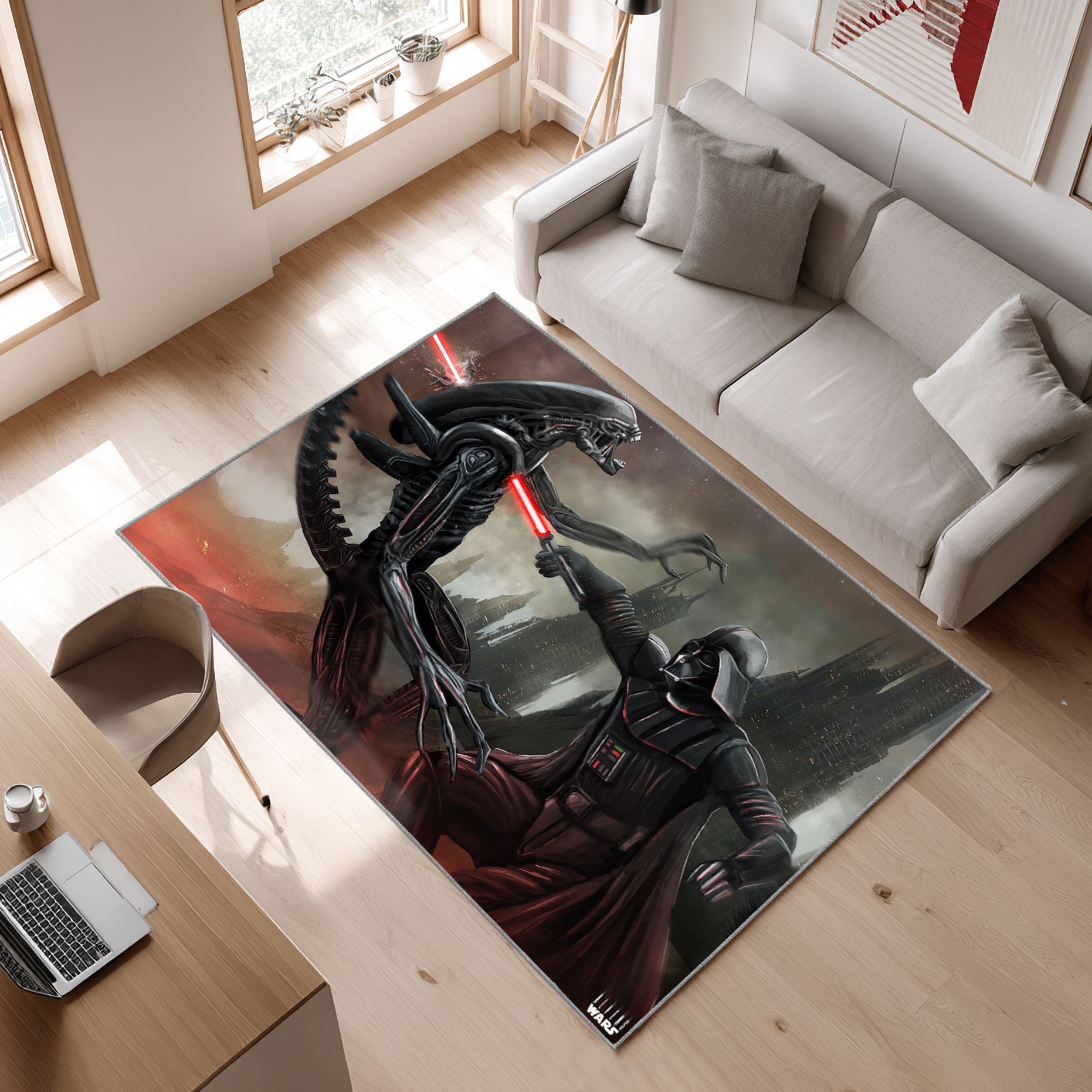 Aliens Vs Darth Vader Star Wars Area Rug, Non-Slip Living Room Floor Mat, Soft Bedroom Carpet, Washable Home Decor