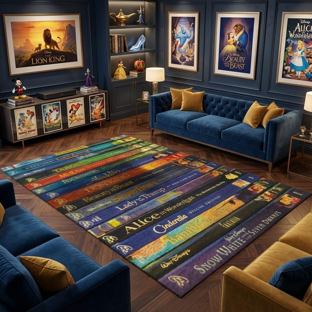 All Disney Movies Area Rug, Non-Slip Living Room Floor Mat, Soft Bedroom Carpet, Washable Home Decor