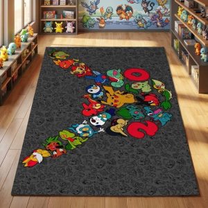 All Pokemon 1 Area Rug, Non-Slip Living Room Floor Mat, Soft Bedroom Carpet, Washable Home Decor