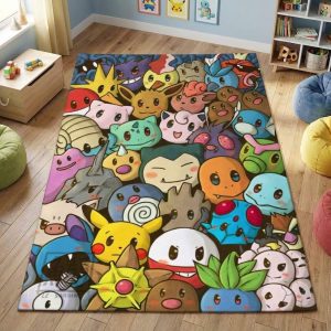 All Pokemon 2 Area Rug, Non-Slip Living Room Floor Mat, Soft Bedroom Carpet, Washable Home Decor