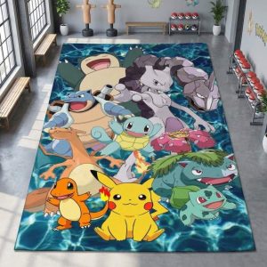 All Pokemon 3 Area Rug, Non-Slip Living Room Floor Mat, Soft Bedroom Carpet, Washable Home Decor