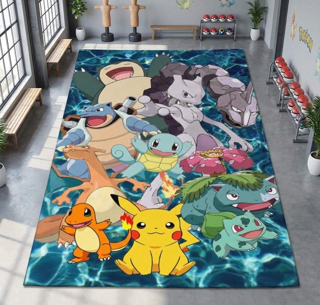 All Pokemon 3 Area Rug, Non-Slip Living Room Floor Mat, Soft Bedroom Carpet, Washable Home Decor