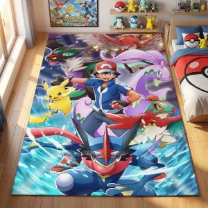 All Pokemon Characters Area Rug, Non-Slip Living Room Floor Mat, Soft Bedroom Carpet, Washable Home Decor