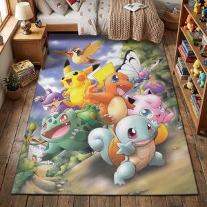 All Pokemon happy Area Rug, Non-Slip Living Room Floor Mat, Soft Bedroom Carpet, Washable Home Decor