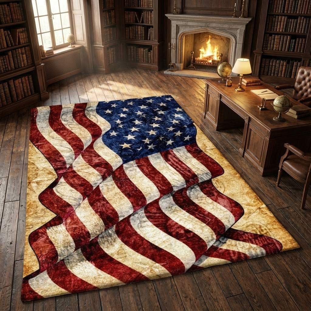 American Flag Area Rug, Non-Slip Living Room Floor Mat, Soft Bedroom Carpet, Washable Home Decor