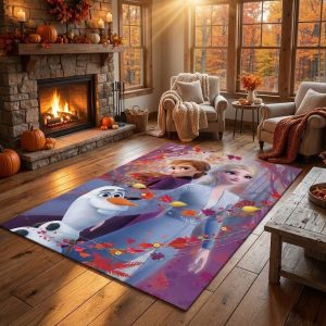 Anna Elsa Olaf Disney Characters Area Rug, Non-Slip Living Room Floor Mat, Soft Bedroom Carpet, Washable Home Decor