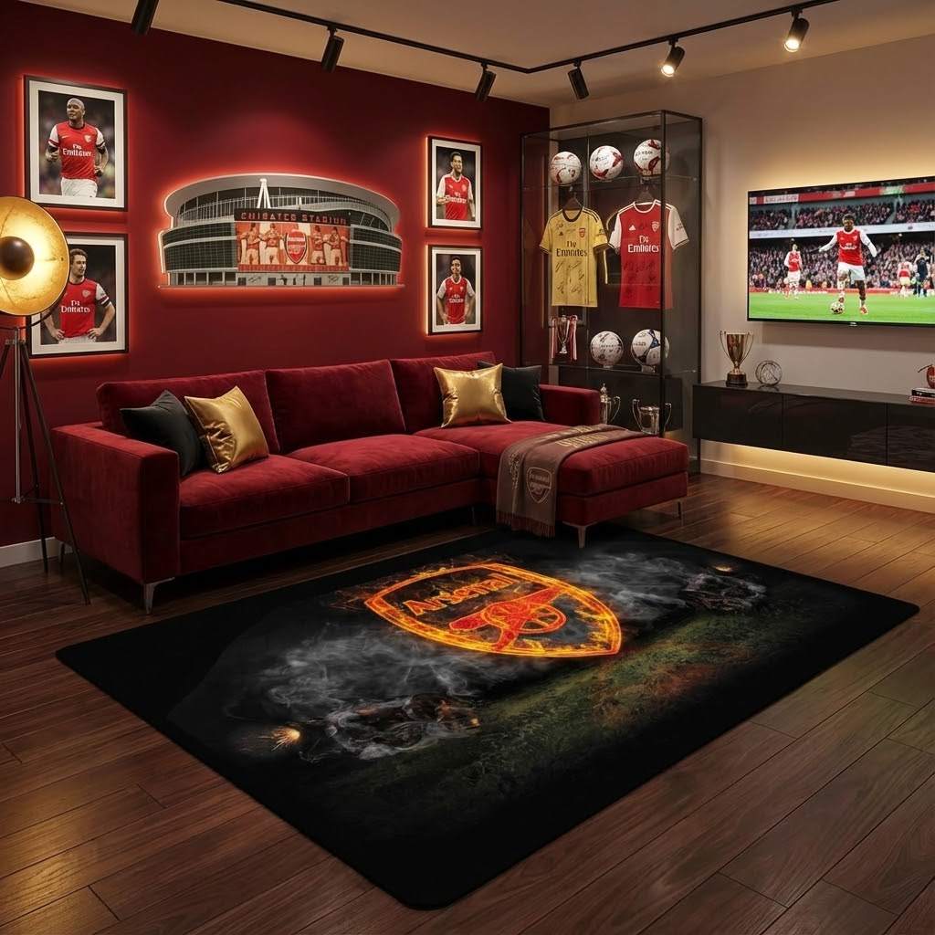 Arsenal FC champions league 104 Carpet Area Rug, Non-Slip Living Room Floor Mat, Soft Bedroom Carpet, Washable Home Decor