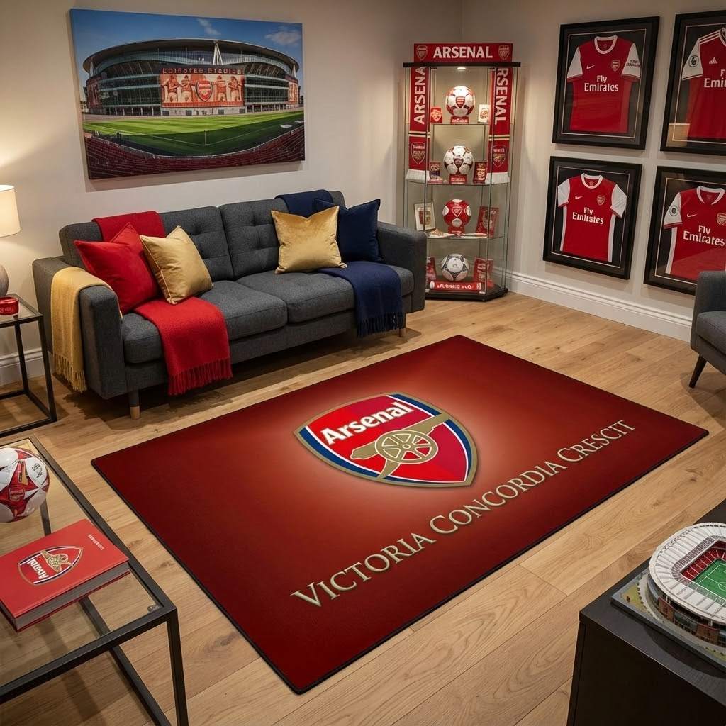 Arsenal FC champions league 105 Carpet Area Rug, Non-Slip Living Room Floor Mat, Soft Bedroom Carpet, Washable Home Decor