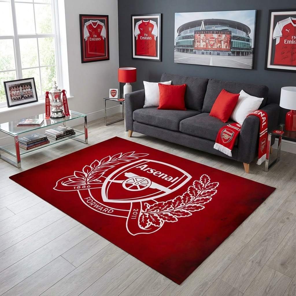 Arsenal FC champions league 106 Carpet Area Rug, Non-Slip Living Room Floor Mat, Soft Bedroom Carpet, Washable Home Decor