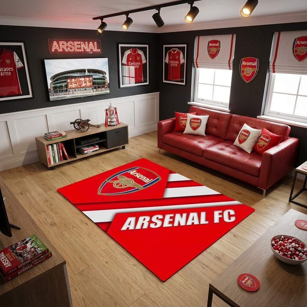Arsenal FC champions league 108 Carpet Area Rug, Non-Slip Living Room Floor Mat, Soft Bedroom Carpet, Washable Home Decor