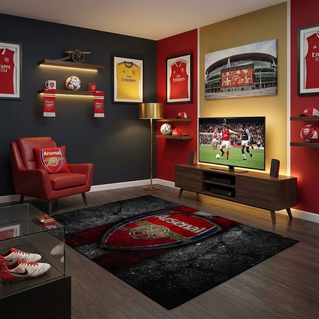 Arsenal FC champions league 110 Carpet Area Rug, Non-Slip Living Room Floor Mat, Soft Bedroom Carpet, Washable Home Decor