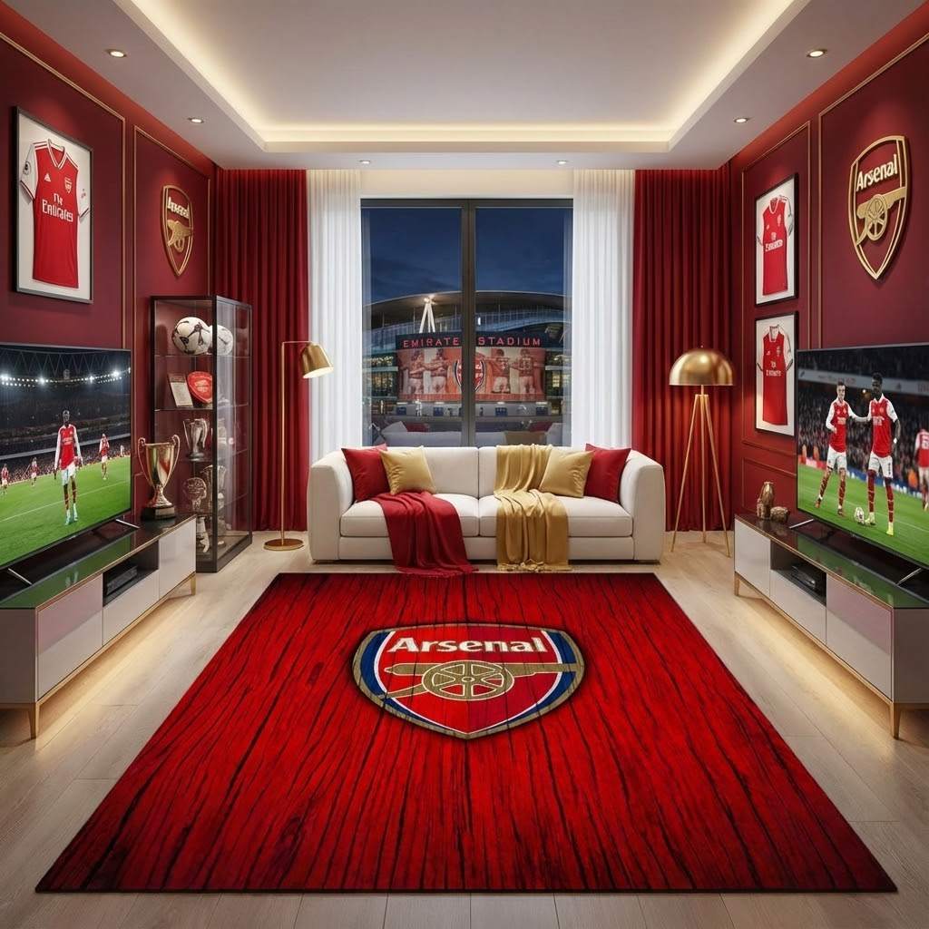 Arsenal FC Premier League Carpet Area Rug, Non-Slip Living Room Floor Mat, Soft Bedroom Carpet, Washable Home Decor