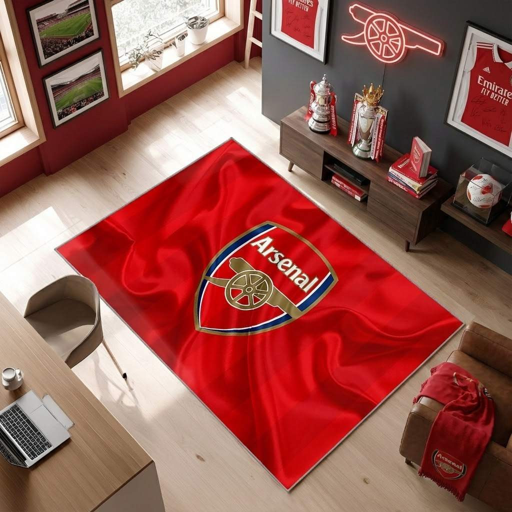 Arsenal Fc Premier League Football Carpet Area Rug, Non-Slip Living Room Floor Mat, Soft Bedroom Carpet, Washable Home Decor