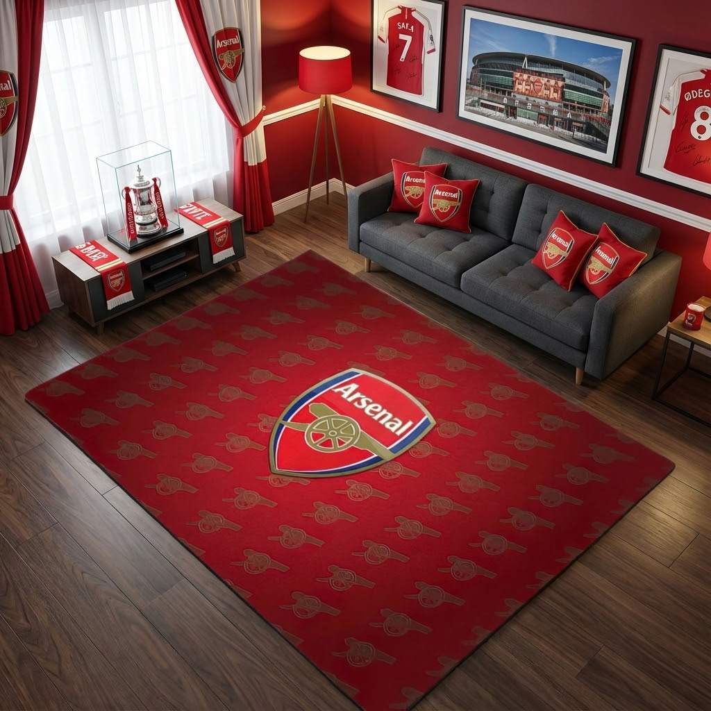 Arsenal FC Premier League for fan Carpet Area Rug, Non-Slip Living Room Floor Mat, Soft Bedroom Carpet, Washable Home Decor