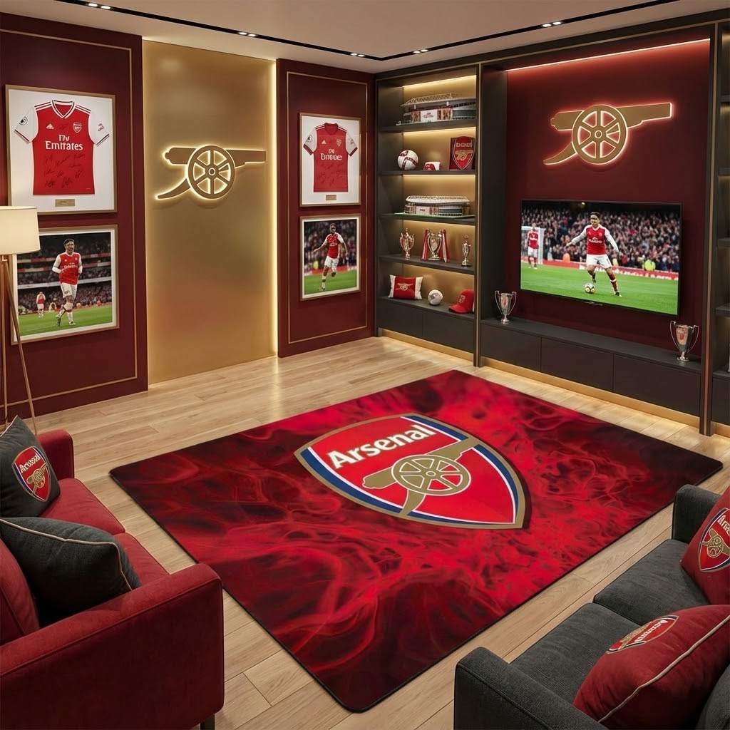 Arsenal FC Red Fire 02 Carpet Area Rug, Non-Slip Living Room Floor Mat, Soft Bedroom Carpet, Washable Home Decor