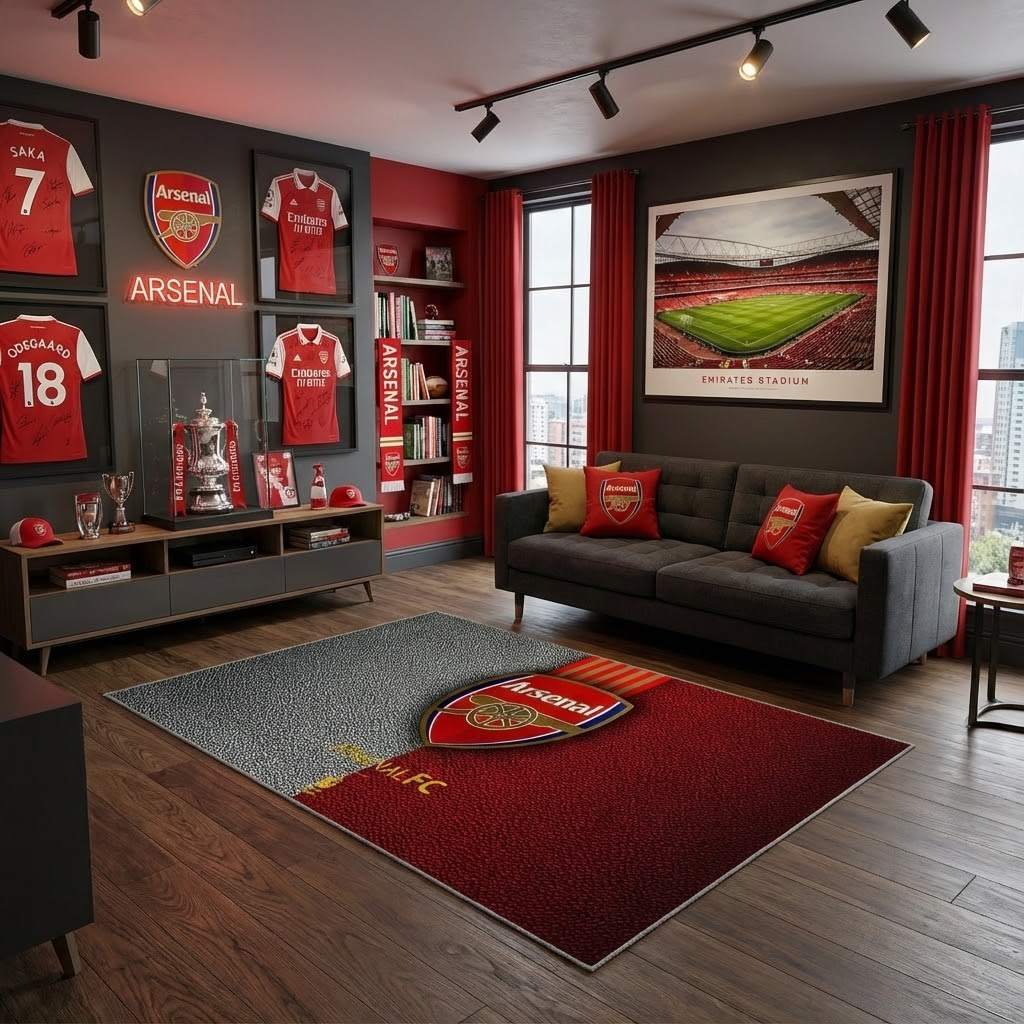 Arsenalpremier League London England Carpet Area Rug, Non-Slip Living Room Floor Mat, Soft Bedroom Carpet, Washable Home Decor
