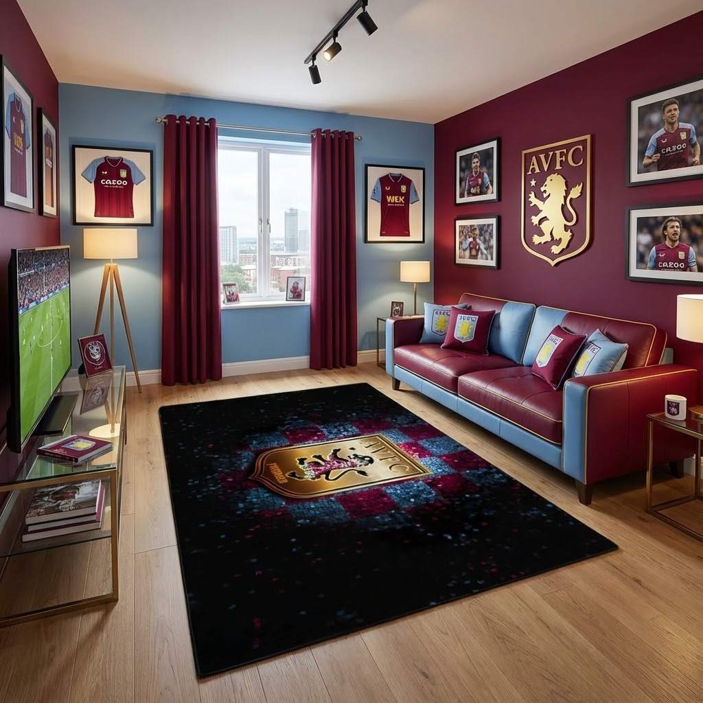 Aston Villa FC 1874 AVFC Football Club Black Red Carpet Area Rug, Non-Slip Living Room Floor Mat, Soft Bedroom Carpet, Washable Home Decor