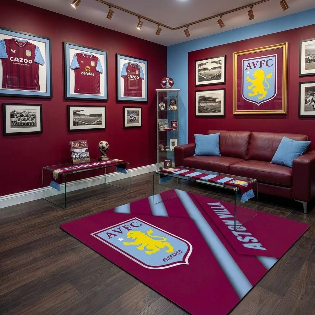 Aston Villa FC 1874 Football Club 02 Carpet Area Rug, Non-Slip Living Room Floor Mat, Soft Bedroom Carpet, Washable Home Decor