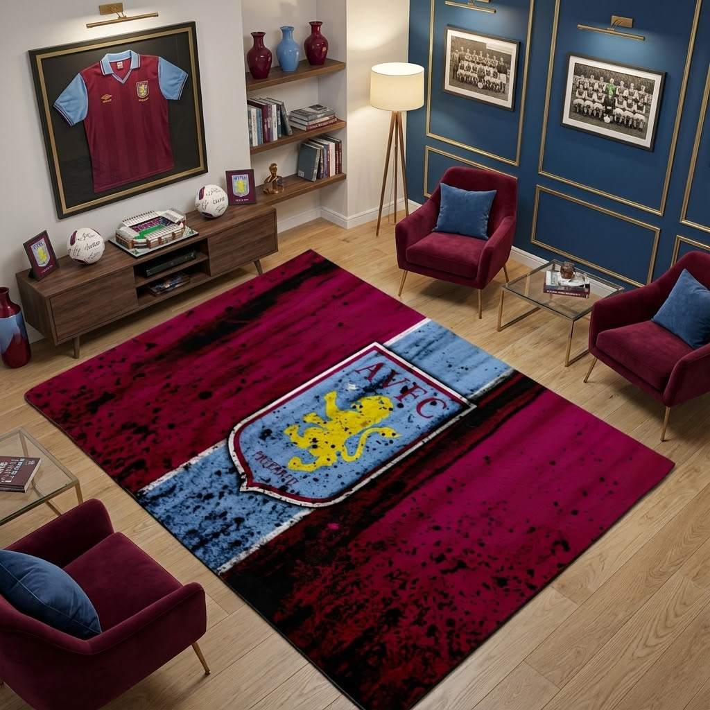 Aston Villa FC 1874 Football Club 03 Carpet Area Rug, Non-Slip Living Room Floor Mat, Soft Bedroom Carpet, Washable Home Decor