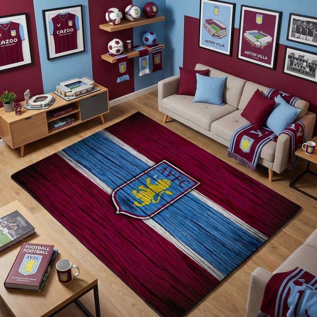 Aston Villa FC 1874 Football Club 05 Carpet Area Rug, Non-Slip Living Room Floor Mat, Soft Bedroom Carpet, Washable Home Decor