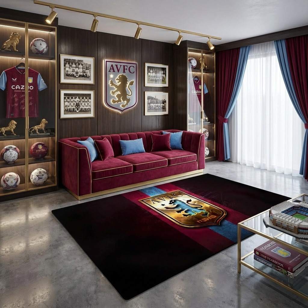 Aston Villa FC 1874 Football Club 07 Carpet Area Rug, Non-Slip Living Room Floor Mat, Soft Bedroom Carpet, Washable Home Decor