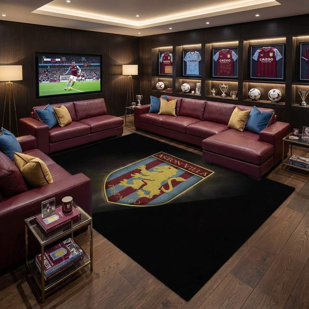 Aston Villa FC 1874 Football Club 08 Carpet Area Rug, Non-Slip Living Room Floor Mat, Soft Bedroom Carpet, Washable Home Decor