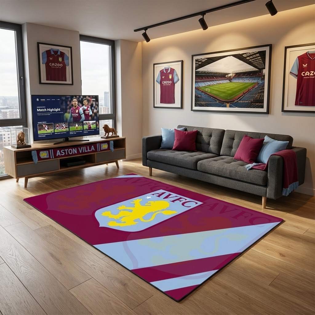 Aston Villa FC 1874 Football Club 11 Carpet Area Rug, Non-Slip Living Room Floor Mat, Soft Bedroom Carpet, Washable Home Decor