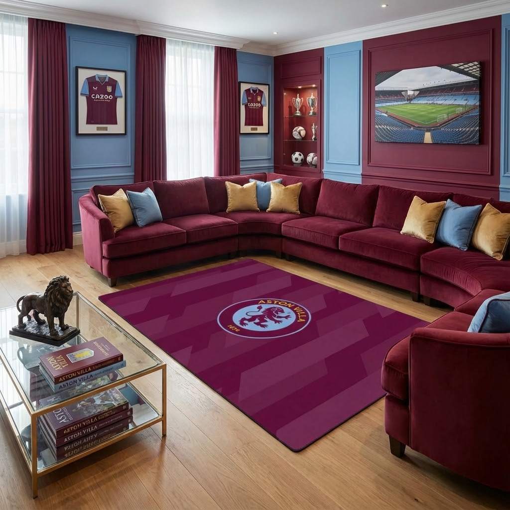 Aston Villa FC 1874 Football Club Carpet Area Rug, Non-Slip Living Room Floor Mat, Soft Bedroom Carpet, Washable Home Decor