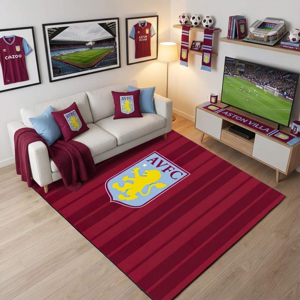 Aston Villa FC 1874 Football Club Sport Carpet Area Rug, Non-Slip Living Room Floor Mat, Soft Bedroom Carpet, Washable Home Decor