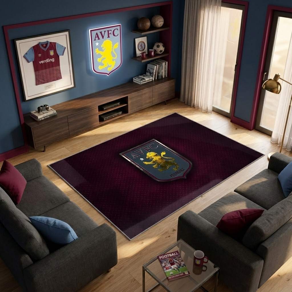 Aston Villa Fc England Efl Championship Carpet Area Rug, Non-Slip Living Room Floor Mat, Soft Bedroom Carpet, Washable Home Decor