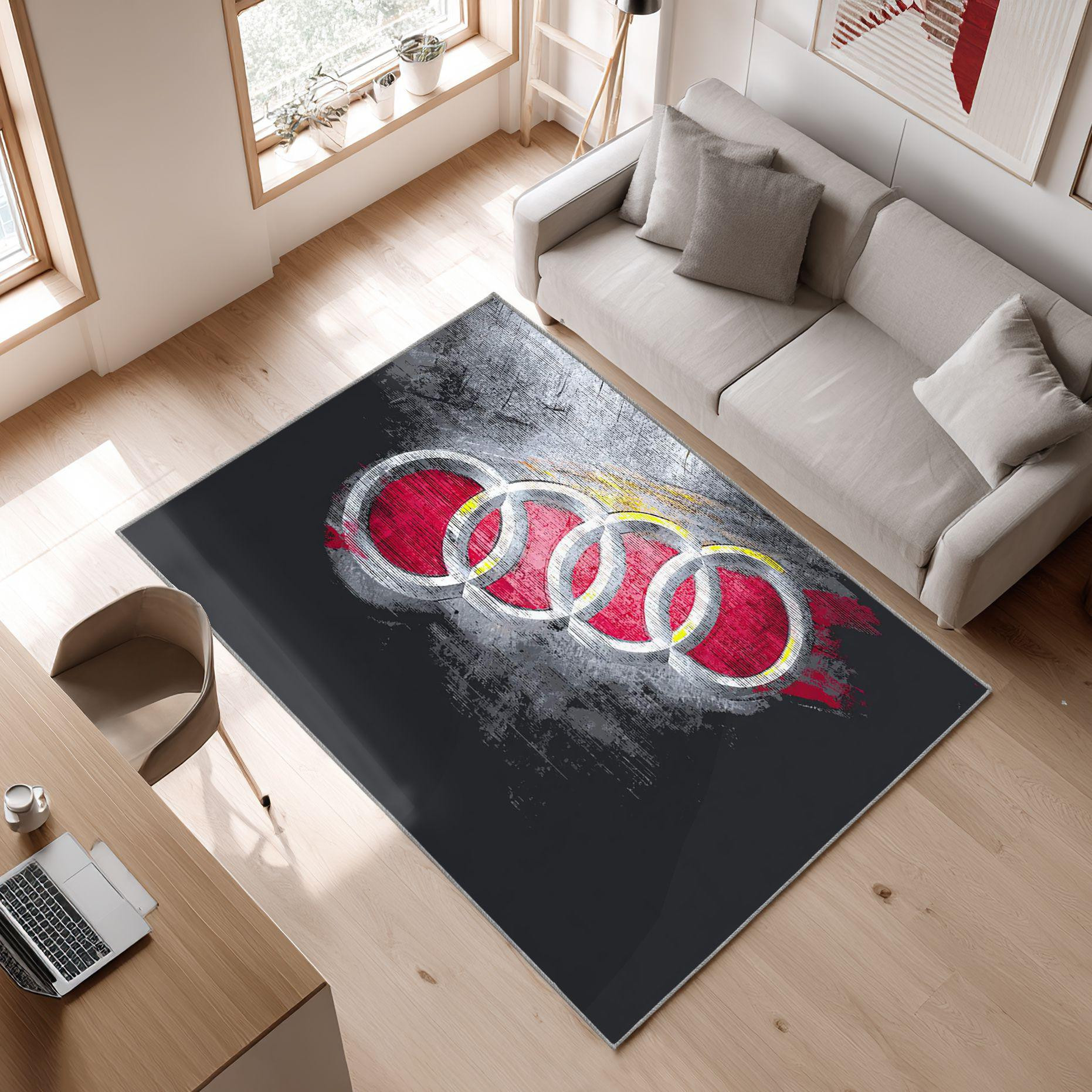 AUDI brand carpet black motif 121  Area Rug, Non-Slip Living Room Floor Mat, Soft Bedroom Carpet, Washable Home Decor