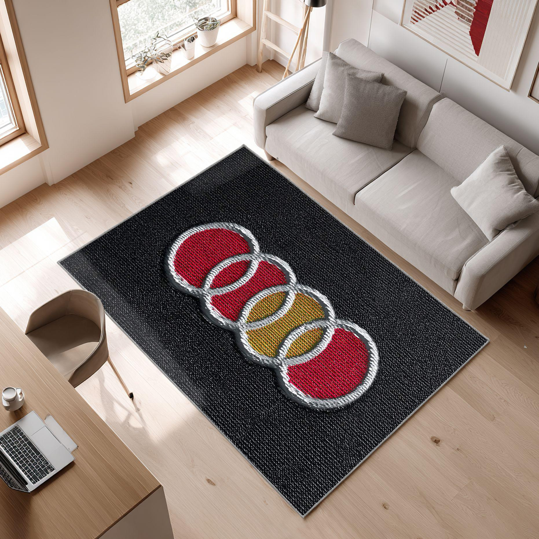 AUDI Design carpet black motif 153 Area Rug, Non-Slip Living Room Floor Mat, Soft Bedroom Carpet, Washable Home Decor