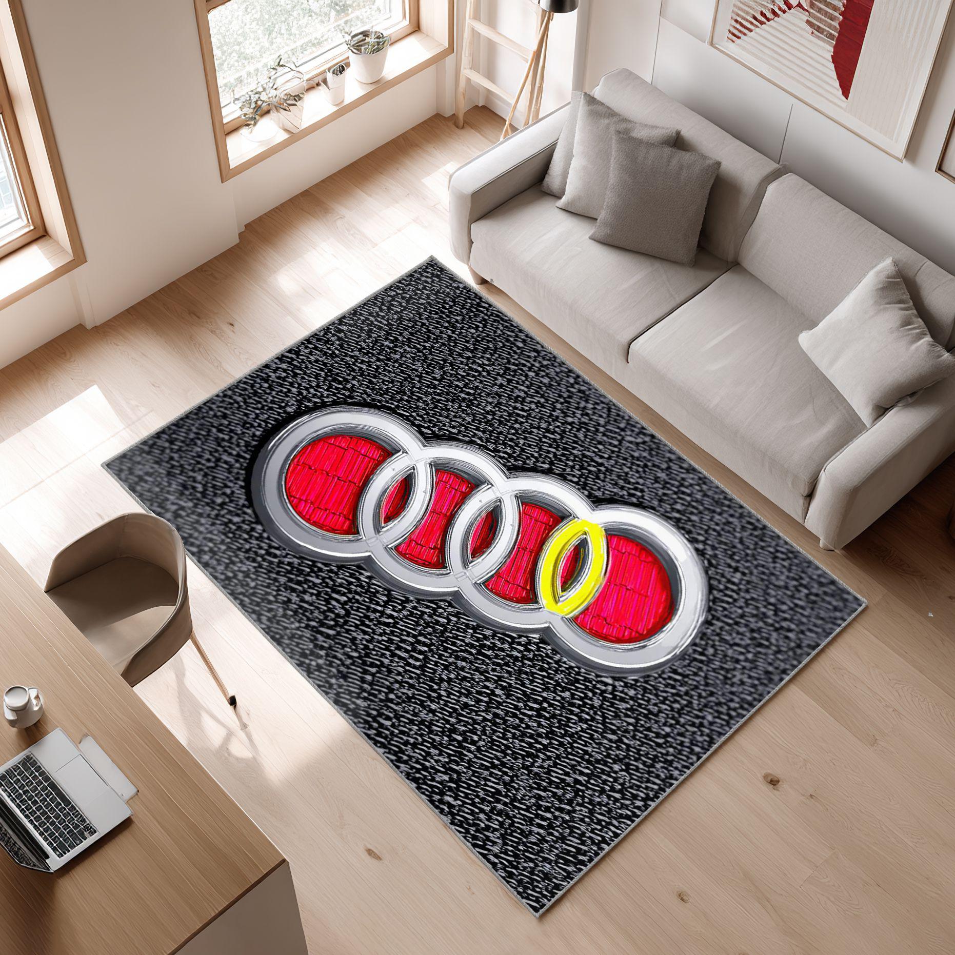 AUDI Design carpet black motif 156 Area Rug, Non-Slip Living Room Floor Mat, Soft Bedroom Carpet, Washable Home Decor