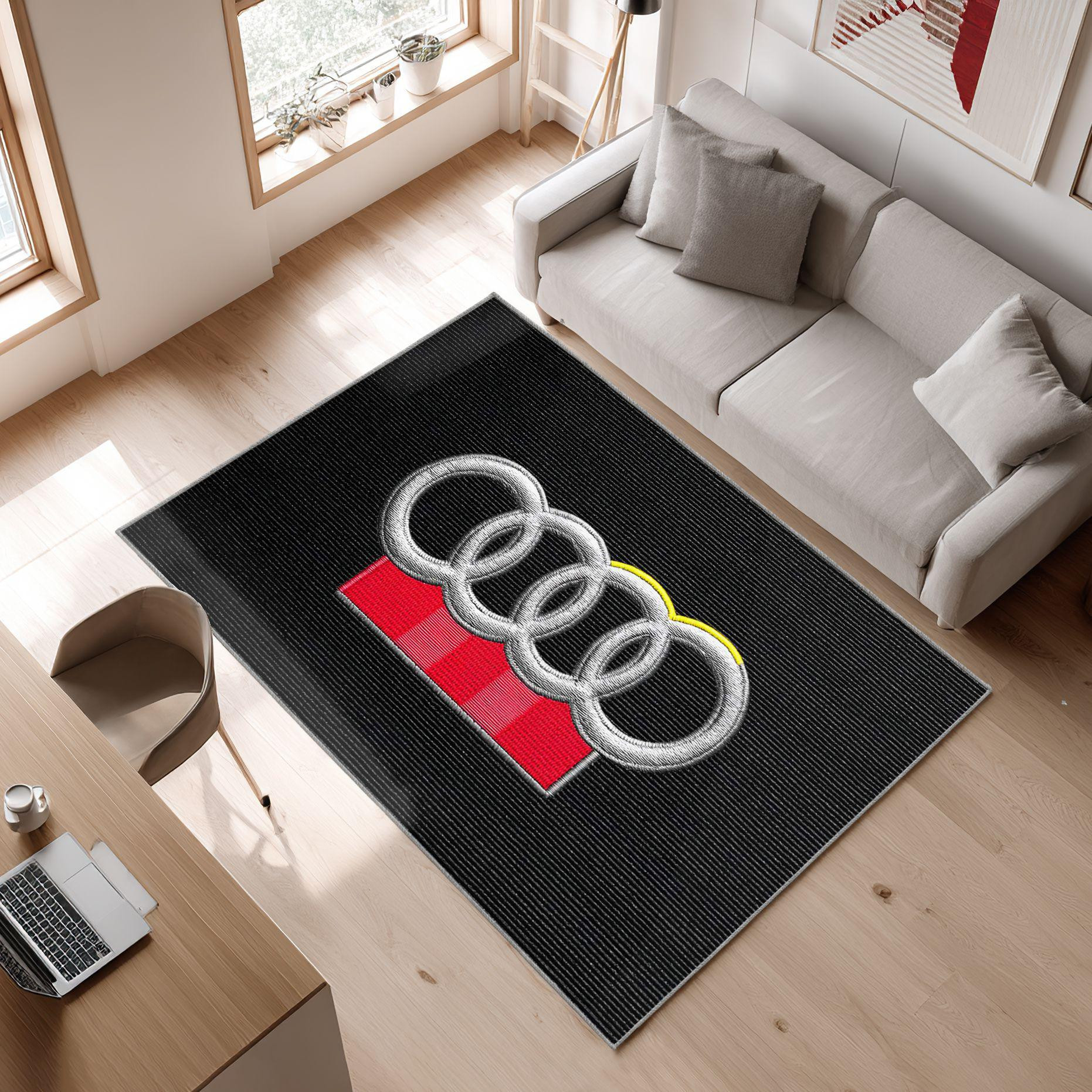 AUDI Design carpet in black 151 Area Rug, Non-Slip Living Room Floor Mat, Soft Bedroom Carpet, Washable Home Decor