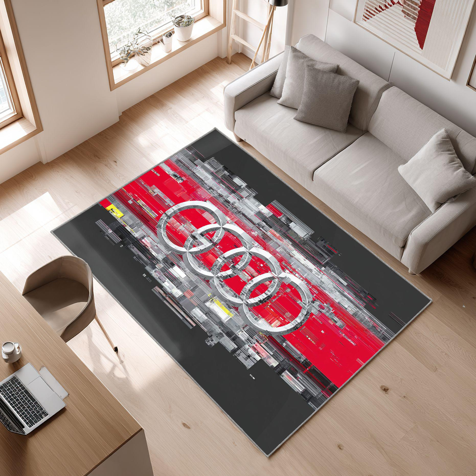 AUDI Distorted Carpet Colorful Mix 25 Area Rug, Non-Slip Living Room Floor Mat, Soft Bedroom Carpet, Washable Home Decor