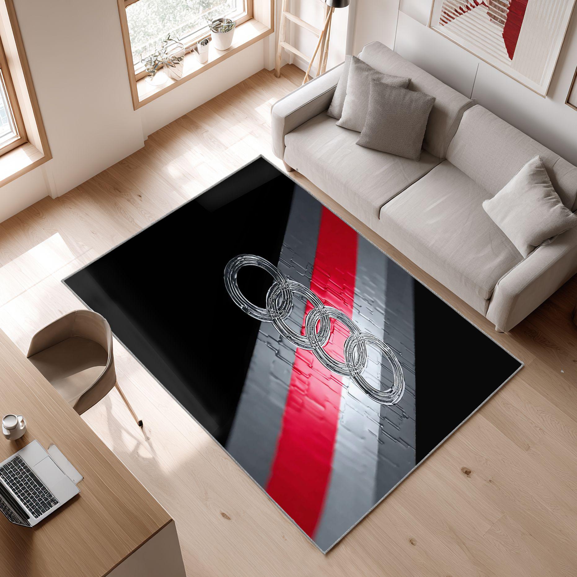 AUDI emblem carpet black motif 24 Area Rug, Non-Slip Living Room Floor Mat, Soft Bedroom Carpet, Washable Home Decor